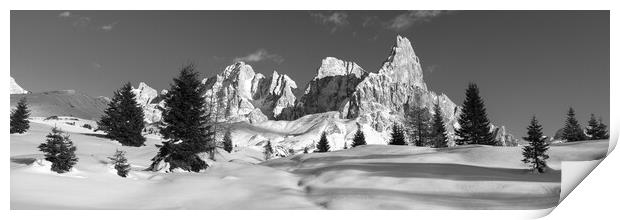 Punta Rolle Passo Rolle in Winter Dolomites Italy Black and whit Print by Sonny Ryse