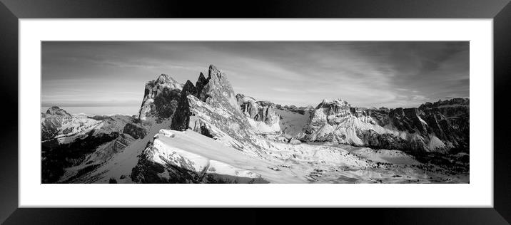Seceda Alm Ridgeline in Winter Dolomiti Italy Black and white Framed Mounted Print by Sonny Ryse