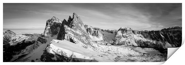 Seceda Alm Ridgeline in Winter Dolomiti Italy Black and white Print by Sonny Ryse