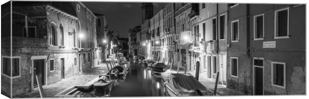 Venezia Venice Canal at night Italy Black and white Canvas Print by Sonny Ryse