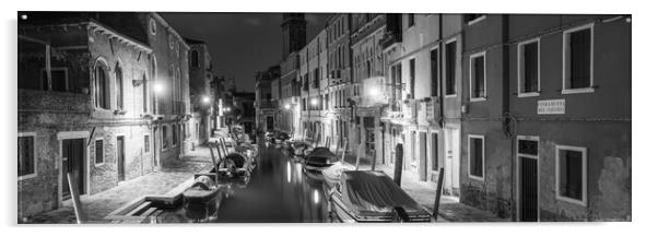 Venezia Venice Canal at night Italy Black and white Acrylic by Sonny Ryse