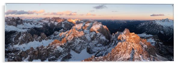 Cadini di Misurina mountains aerial at sunset Dolomiti Italy Acrylic by Sonny Ryse
