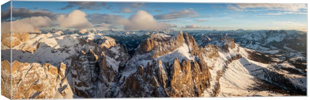 Cima Catinaccio mountain and Torri del Vajolet Passo Carezza Aerial Dolomites Italy Canvas Print by Sonny Ryse