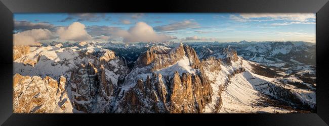 Cima Catinaccio mountain and Torri del Vajolet Passo Carezza Aerial Dolomites Italy Framed Print by Sonny Ryse