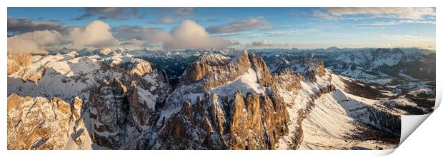 Cima Catinaccio mountain and Torri del Vajolet Passo Carezza Aerial Dolomites Italy Print by Sonny Ryse
