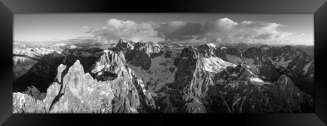 Cima di Fradusta Valle di Pradidali Pala mountains Dolomiti Dolomites Italy aerial black and white Framed Print by Sonny Ryse