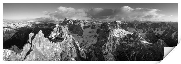 Cima di Fradusta Valle di Pradidali Pala mountains Dolomiti Dolomites Italy aerial black and white Print by Sonny Ryse