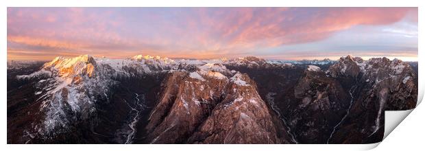 Italain Dolomites at sunrise Print by Sonny Ryse