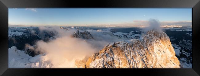 Sassolungo Mountains in the clouds Sella pass Italian Dolomites Framed Print by Sonny Ryse