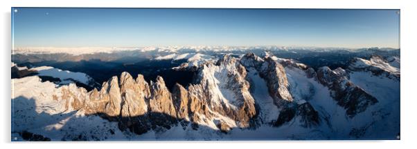 Seceda Ridgeline aerial in Winter Dolomites Italy Acrylic by Sonny Ryse