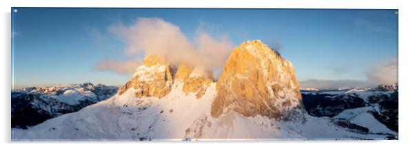 Sassolungo Mountains in the clouds Sella pass Italian Dolomites Acrylic by Sonny Ryse