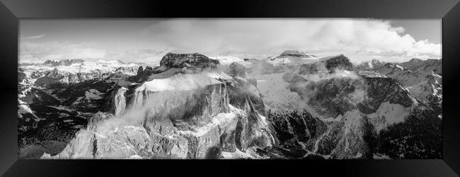 Torri del Sella Aerial Piz Boe Sella Pass Dolomiti Italy black and white Framed Print by Sonny Ryse
