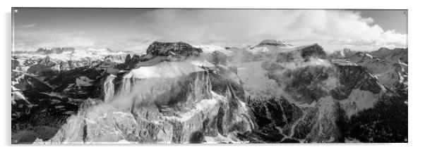 Torri del Sella Aerial Piz Boe Sella Pass Dolomiti Italy black and white Acrylic by Sonny Ryse