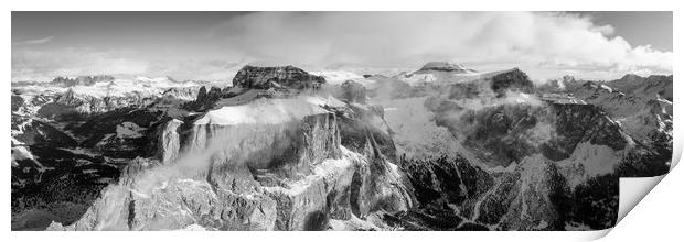 Torri del Sella Aerial Piz Boe Sella Pass Dolomiti Italy black and white Print by Sonny Ryse