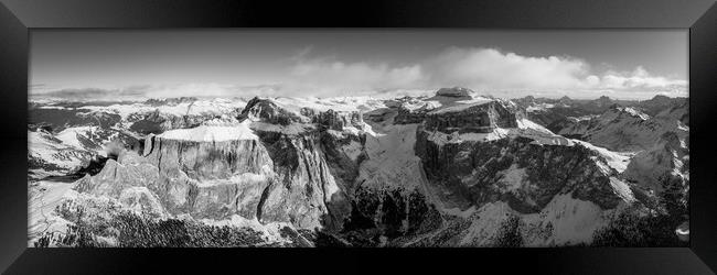 Torri del Sella Aerial Piz Boe Sella Pass Dolomiti Italy black and white 2 Framed Print by Sonny Ryse