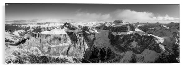 Torri del Sella Aerial Piz Boe Sella Pass Dolomiti Italy black and white 2 Acrylic by Sonny Ryse