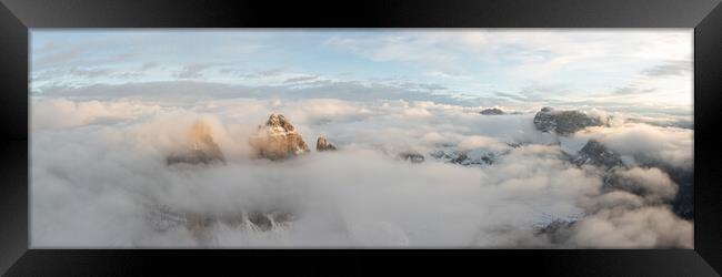 Tre cime di lavaredo aerial above the clouds Italian Dolomites Framed Print by Sonny Ryse