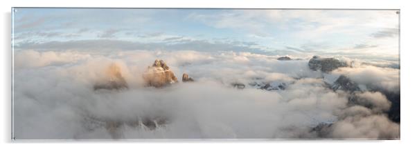 Tre cime di lavaredo aerial above the clouds Italian Dolomites Acrylic by Sonny Ryse