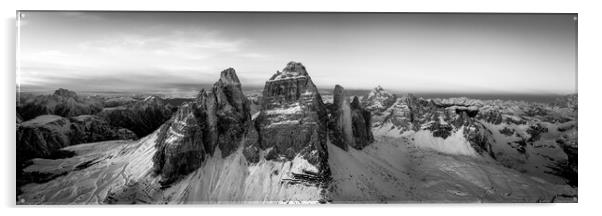 Tre cime di lavaredo Italian Dolomites Black and white Acrylic by Sonny Ryse