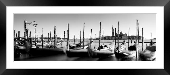 Venezia Venice Gondolas Italy Black and white Framed Mounted Print by Sonny Ryse