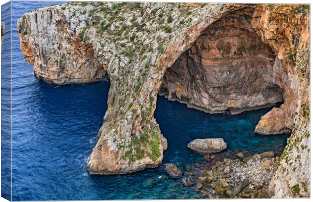 Blue Grotto Sea Cavern In Malta Canvas Print by Artur Bogacki