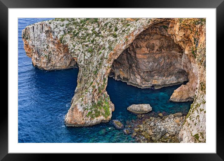 Blue Grotto Sea Cavern In Malta Framed Mounted Print by Artur Bogacki