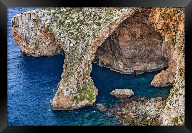 Blue Grotto Sea Cavern In Malta Framed Print by Artur Bogacki