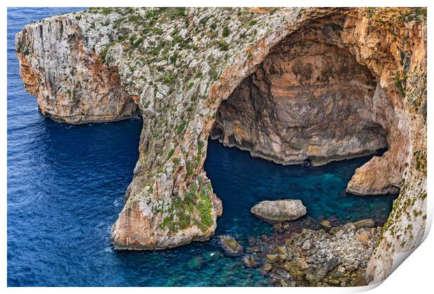 Blue Grotto Sea Cavern In Malta Print by Artur Bogacki