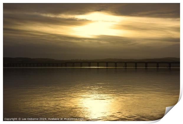 Sunset over the Tay Rail Bridge Print by Lee Osborne