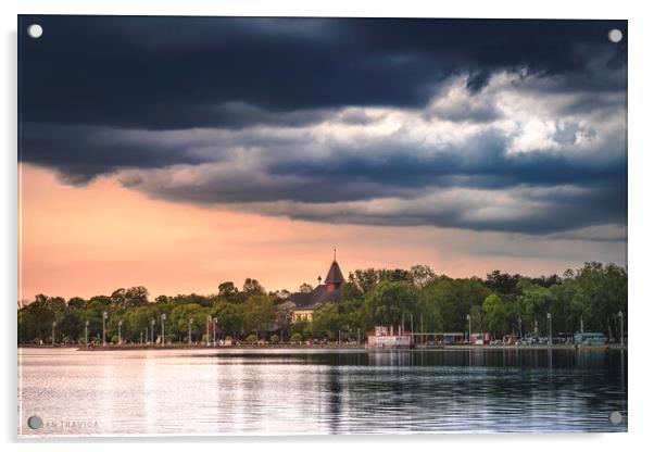 Palic lake and Great Park under the cloudy sky Acrylic by Dejan Travica