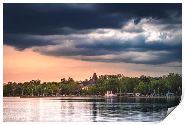 Palic lake and Great Park under the cloudy sky Print by Dejan Travica