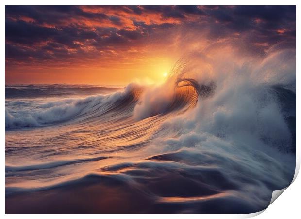 Sunset Over Waves Print by Anne Macdonald