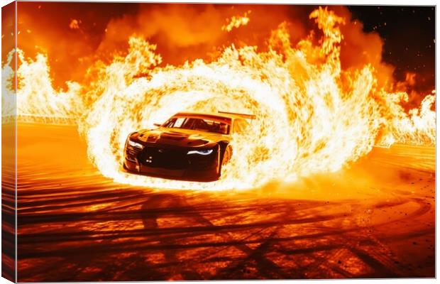 A fast car jumps and a ring of fire. Canvas Print by Michael Piepgras