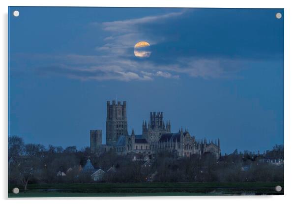Moonset behind Ely Cathedral, 26th December 2023 Acrylic by Andrew Sharpe