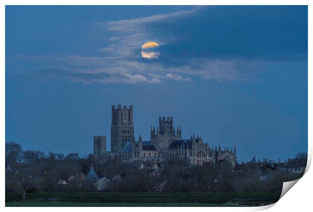 Moonset behind Ely Cathedral, 26th December 2023 Print by Andrew Sharpe
