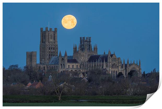 Moonset behind Ely Cathedral, 26th December 2023 Print by Andrew Sharpe