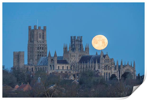 Moonset behind Ely Cathedral, 26th December 2023 Print by Andrew Sharpe
