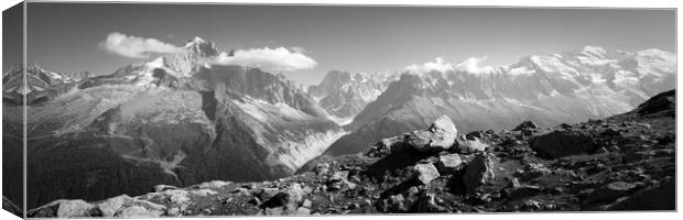 Chamonix Month Blanc Alps France Black and white Canvas Print by Sonny Ryse