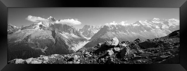 Chamonix Month Blanc Alps France Black and white Framed Print by Sonny Ryse