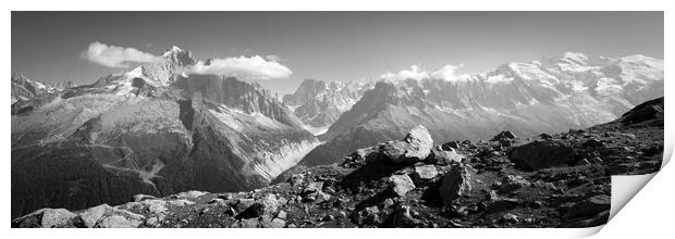 Chamonix Month Blanc Alps France Black and white Print by Sonny Ryse