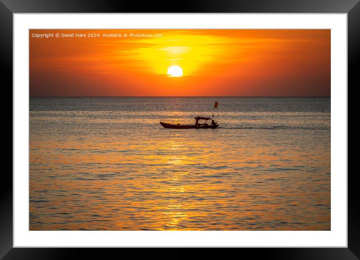 Sunset Boat Framed Mounted Print by David Hare