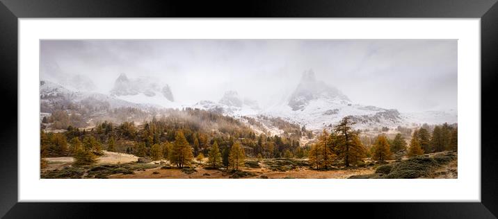 Vallée de la Clarée in Autumn with snow and mist France Alps Framed Mounted Print by Sonny Ryse