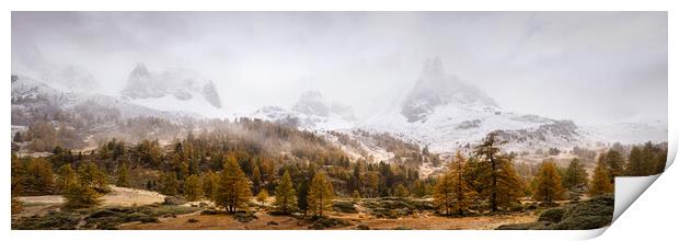 Vallée de la Clarée in Autumn with snow and mist France Alps Print by Sonny Ryse