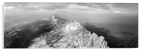 Vercors Massif mountain range French Prealps Black and white Acrylic by Sonny Ryse