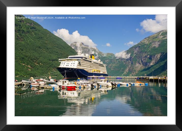 Cruise Ship in Geiranger Fjord Norway  Framed Mounted Print by Pearl Bucknall