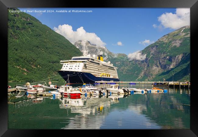 Cruise Ship in Geiranger Fjord Norway  Framed Print by Pearl Bucknall