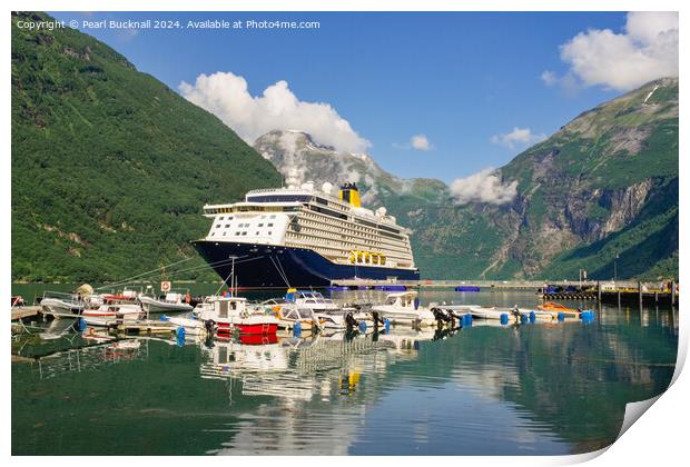 Cruise Ship in Geiranger Fjord Norway  Print by Pearl Bucknall