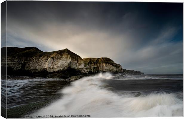 Thornwick bay stormy waves 1015 Canvas Print by PHILIP CHALK