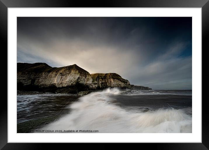 Thornwick bay stormy waves 1015 Framed Mounted Print by PHILIP CHALK