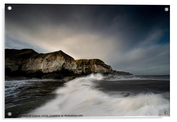 Thornwick bay stormy waves 1015 Acrylic by PHILIP CHALK